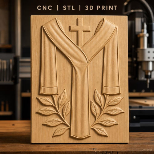 Fichier CNC & impression 3D thème religieux, croix, étole et feuilles, haute qualité relief STL