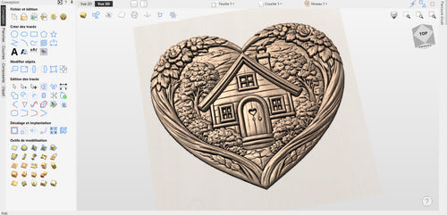 Fichier CNC cottage cœur romantique, bas-relief bois, décoration murale amour, modèle gravure 3D STL
