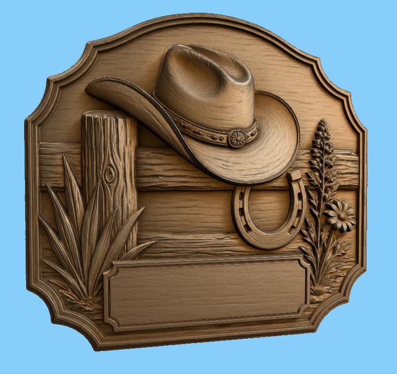 CNC & impression 3D plaque western chapeau cowboy à personnaliser, fichier STL très haute qualité