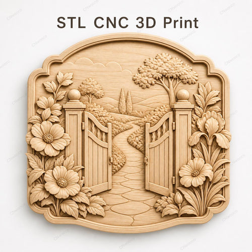 CNC & impression 3D relief portail de jardin fleuri, décor cottage, fichier STL très haute qualité
