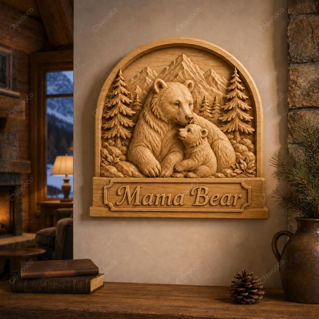 CNC & 3D-Druck Relief Bär Mutter und Baby, Wildlife-Datei für Holzgravur, hochwertiges STL, zum Personalisieren