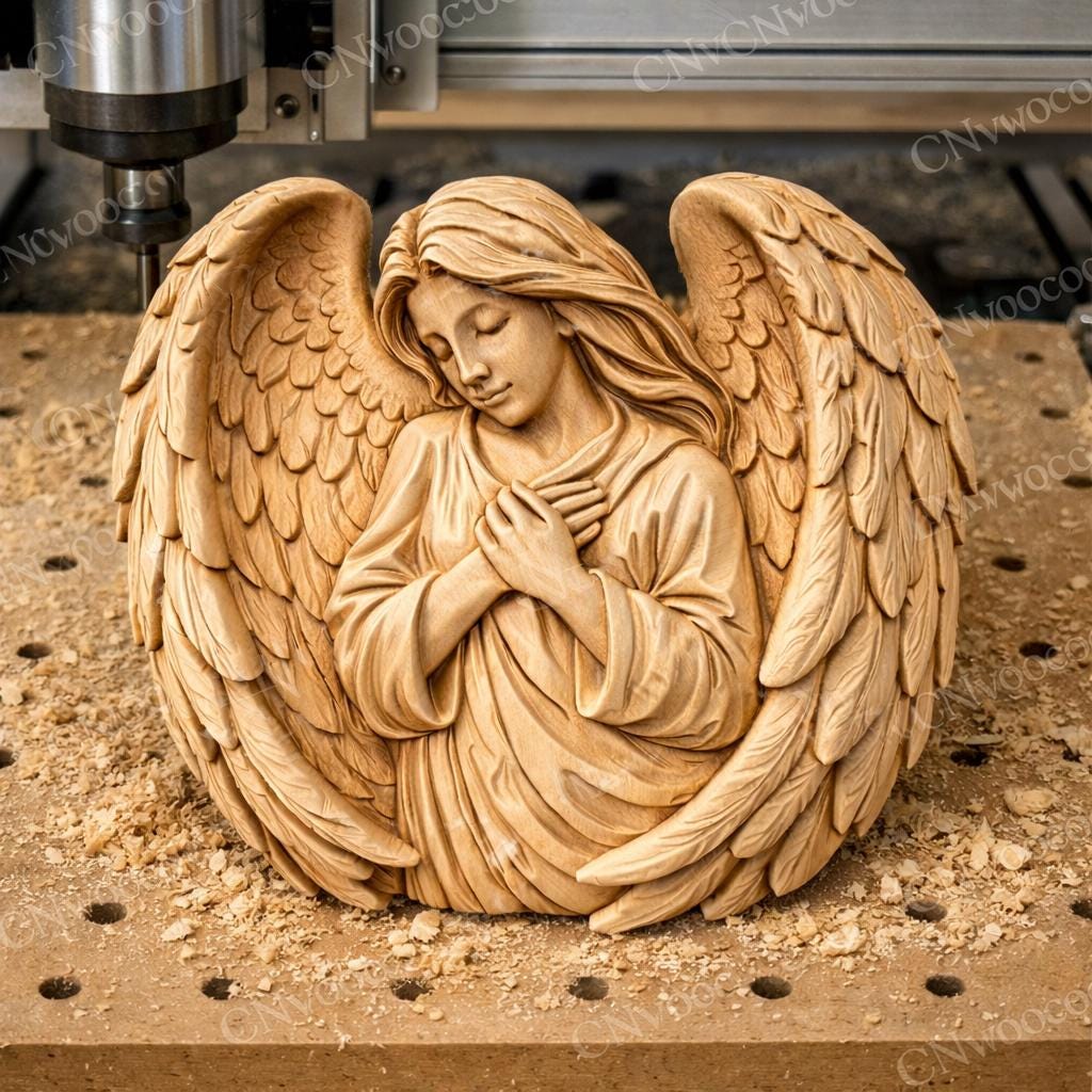 CNC-Datei Schutzengel-Flügel, Holz-Basrelief Gedenkstätte, spirituelle Wanddekoration, Holzskulptur, 3D STL-Graviermodell