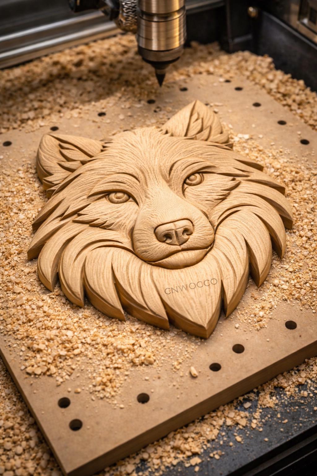 Fichier CNC tête de loup, bas-relief bois animal sauvage, décoration murale nature, sculpture bois, modèle gravure 3D STL