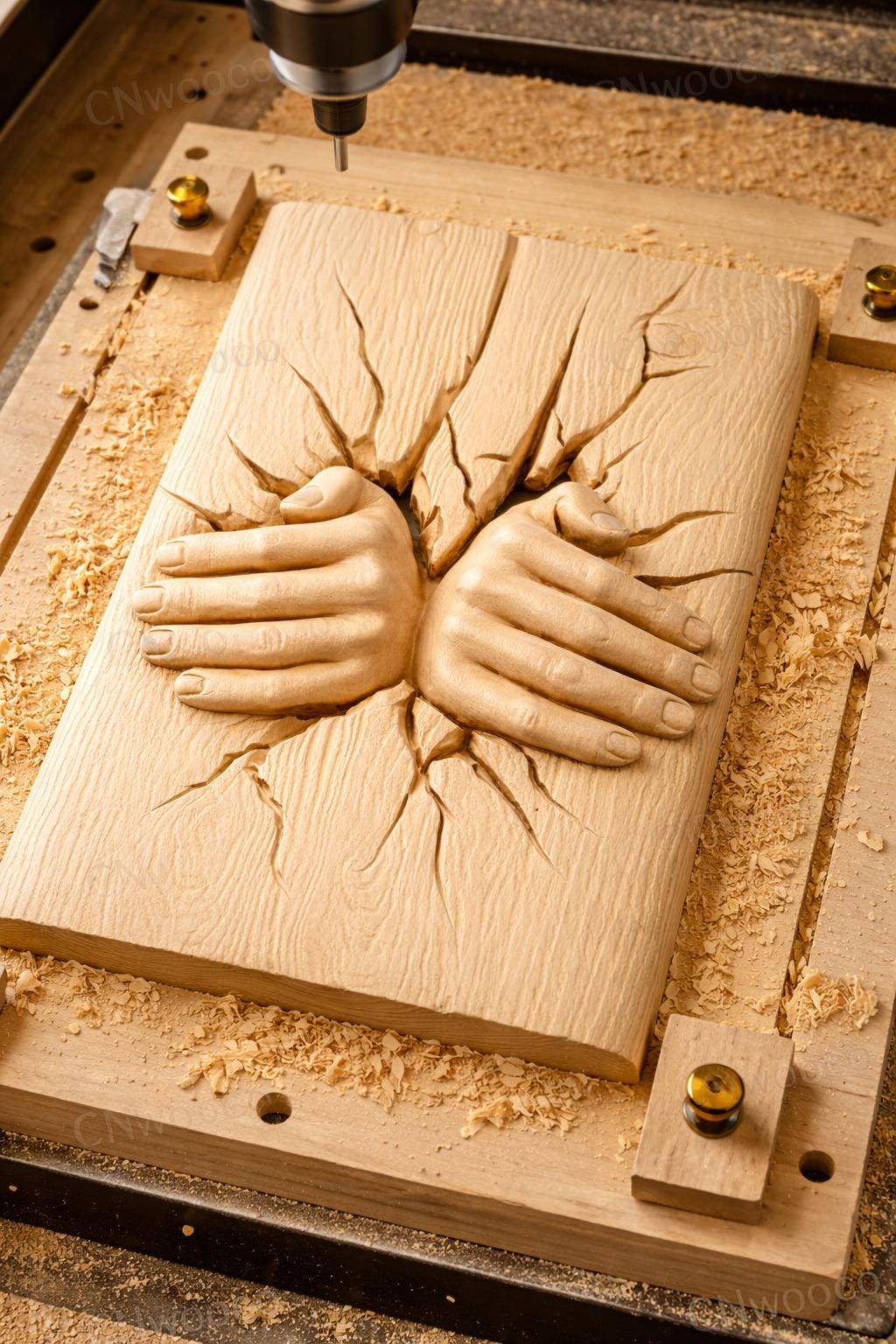 CNC-Datei Hände durch Holz – 3D-Basrelief für Holzschnitzerei, Wanddekoration und Geschenkidee STL