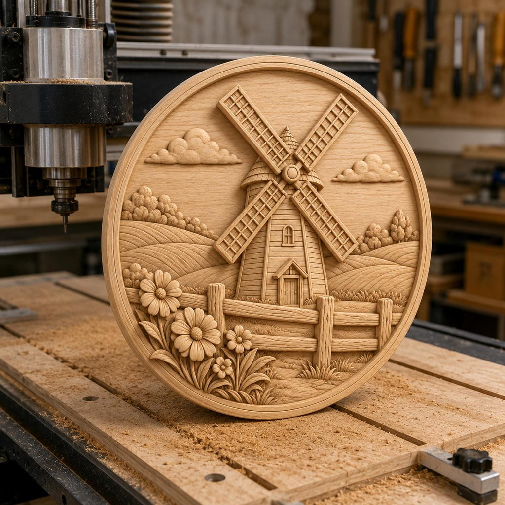 CNC & 3D-Druck Relief Landmühle rund, rustikales Bauernhaus-Dekor, sehr hochwertige STL-Datei