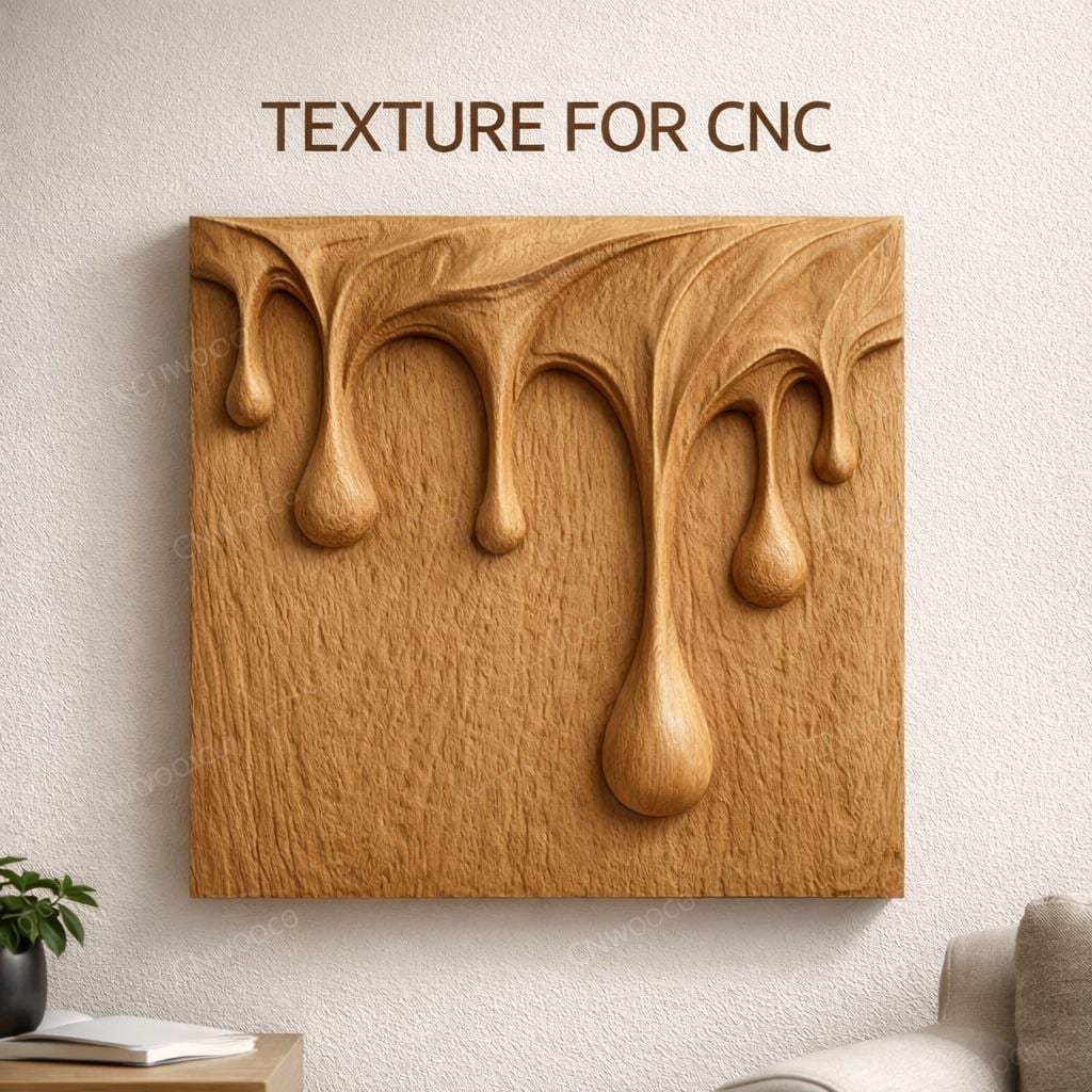 Fichier CNC panneau texture bois gouttes d’eau – bas-relief motif fluide abstrait pour sculpture bois, design meuble ,décoration murale STL