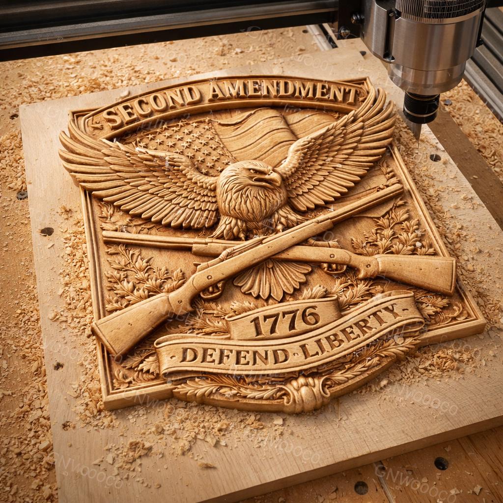 Fichier CNC aigle patriotique 1776 Second Amendment, bas-relief bois liberté, décoration murale USA, modèle gravure 3D STL