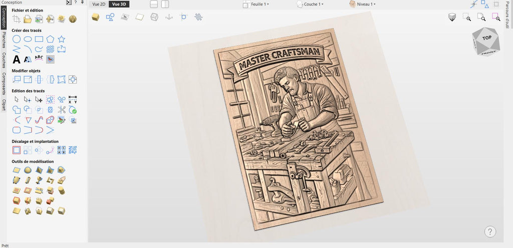 Fichier CNC panneau Master Craftsman – bas-relief menuisier pour sculpture bois, décoration murale atelier et bois STL