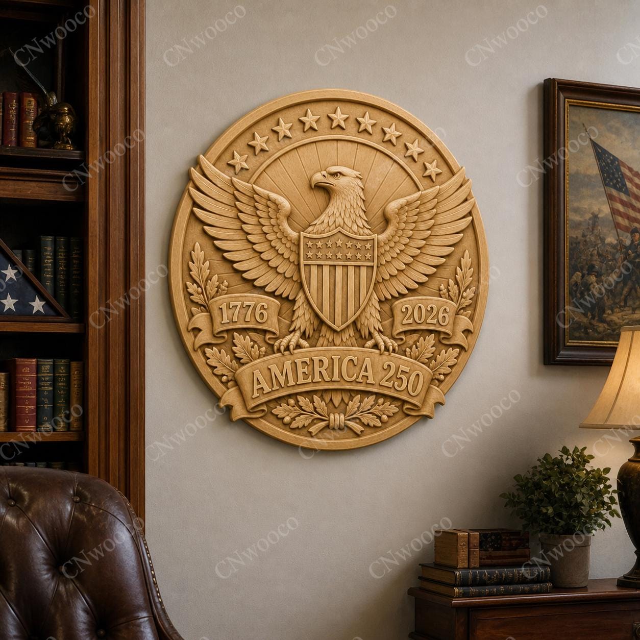 CNC & impression 3D America 250 aigle et blason, relief patriotique USA 1776 2026 STL haute qualité
