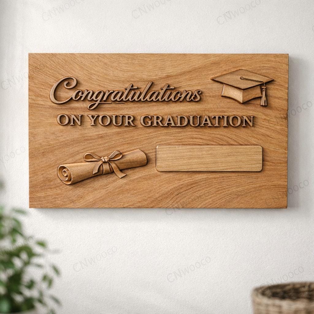 Fichier CNC & impression 3D panneau félicitations diplôme personnalisable – bas-relief pour sculpture bois, décoration murale STL