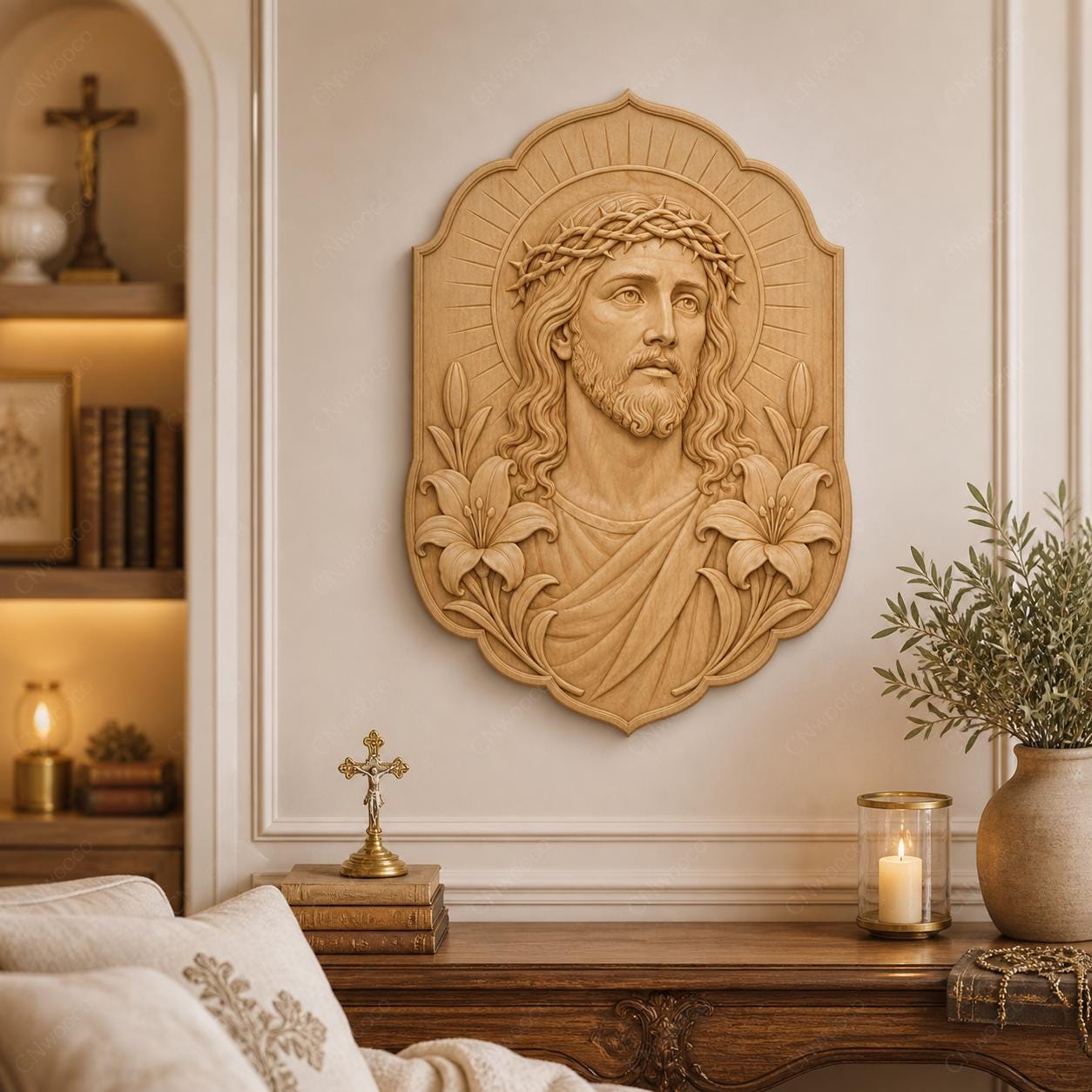 CNC & impression 3D Jésus avec couronne d’épines, STL haute qualité pour sculpture bois chrétienne