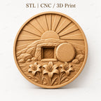 CNC & impression 3D relief tombeau vide de Pâques avec lys, fichier STL très haute qualité