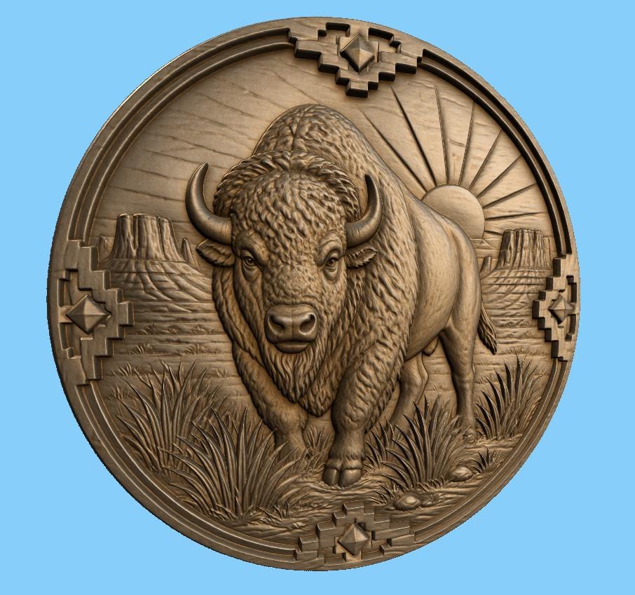 CNC & impression 3D bison western, relief animal sauvage USA STL haute qualité pour sculpture bois et décoration rustique