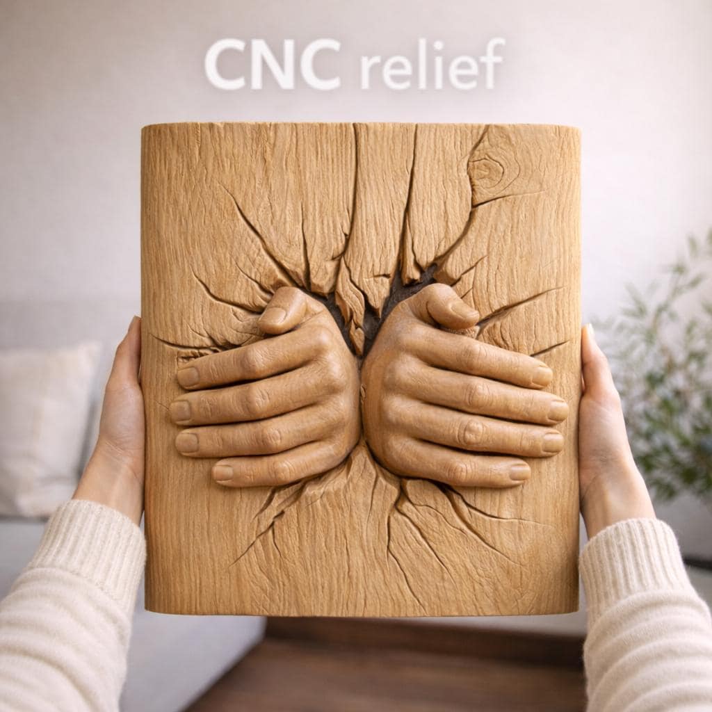 CNC-Datei Hände durch Holz – 3D-Basrelief für Holzschnitzerei, Wanddekoration und Geschenkidee STL