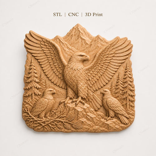 CNC & impression 3D aigles en montagne, STL haute qualité pour sculpture bois et décoration lodge