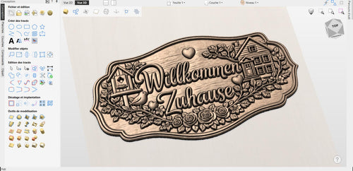 Fichier CNC panneau Bienvenue à la maison – bas-relief bois avec nichoir et cottage pour sculpture CNC, décoration murale STL