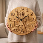 Fichier CNC horloge Jésus berger et brebis – bas-relief chrétien pour sculpture bois, décoration murale religieuse STL