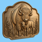CNC & 3D-Druck Bison & Kalb, Western Wildlife Datei für Holzgravur, hochwertiges STL