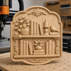 CNC & impression 3D relief bibliothèque avec livres plante bougie et oiseau, fichier STL très haute qualité