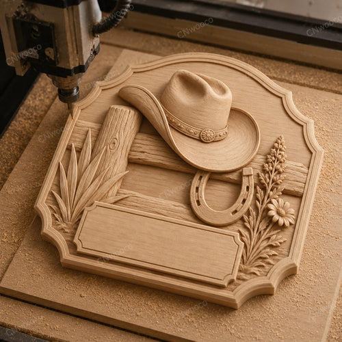 CNC & impression 3D plaque western chapeau cowboy à personnaliser, fichier STL très haute qualité