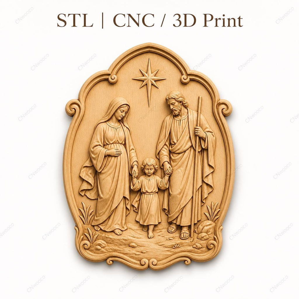 CNC & impression 3D relief Sainte Famille avec enfant Jésus, fichier STL très haute qualité