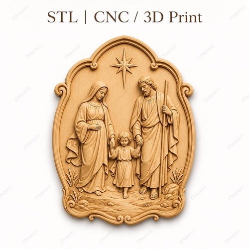 CNC & impression 3D relief Sainte Famille avec enfant Jésus, fichier STL très haute qualité