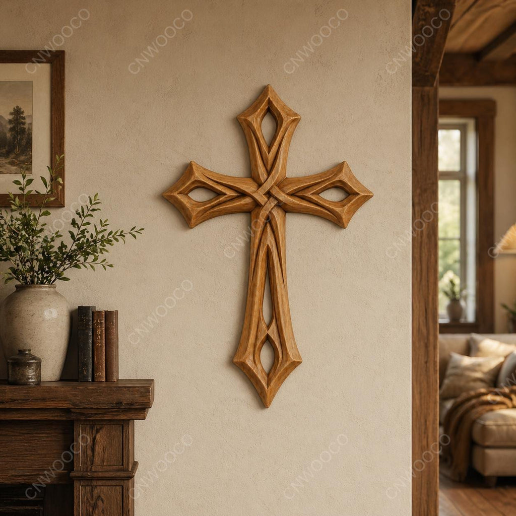 Fichier CNC & impression 3D – croix chrétienne en bas-relief 3D, modèle STL pour sculpture bois et décoration murale
