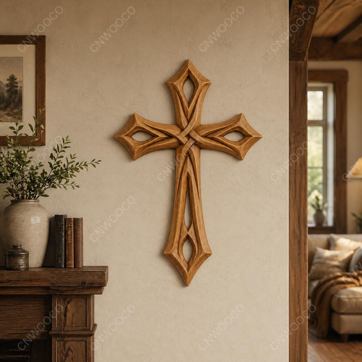 Fichier CNC & impression 3D – croix chrétienne en bas-relief 3D, modèle STL pour sculpture bois et décoration murale