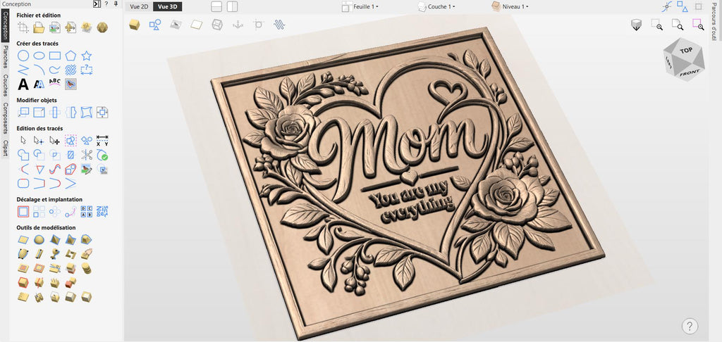 Blumenherz CNC-Datei Rosen – Holz-Basrelief für Muttertagsgeschenk, Wanddekoration Mama STL