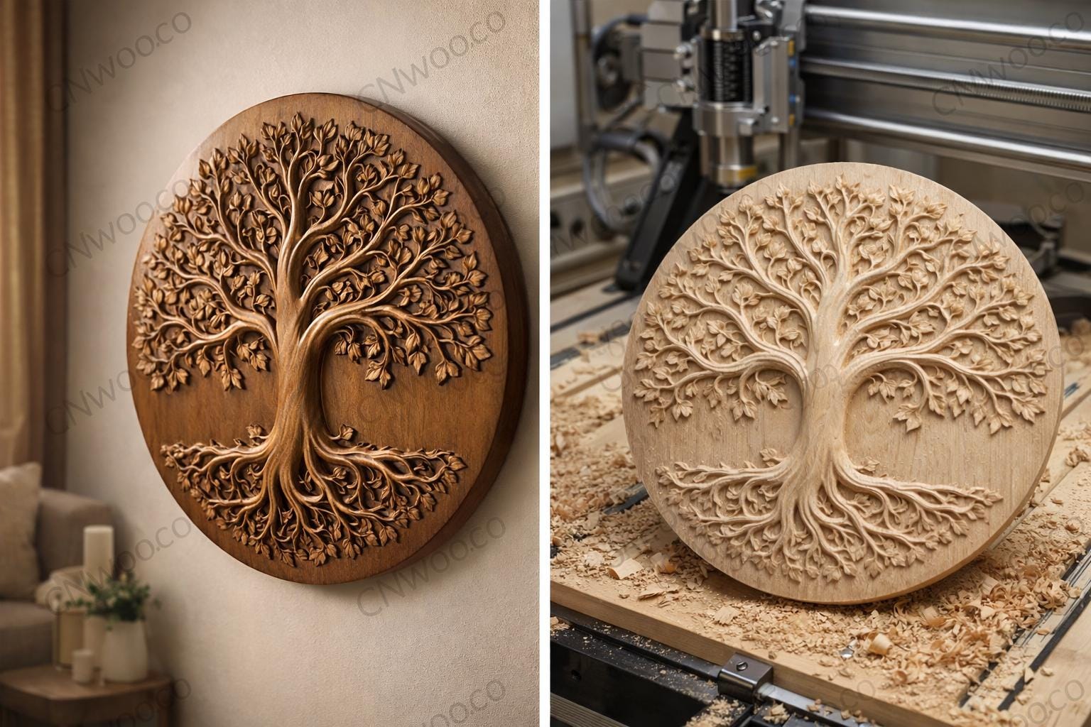 CNC-Datei „Baum des Lebens“ – spirituelles Basrelief für Holzskulpturen, STL-Wanddekoration