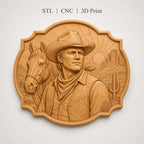 CNC & impression 3D cowboy avec cheval, STL haute qualité pour sculpture bois et décoration western