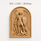 CNC & 3D-Druck Relief Erzengel, der die Schlange besiegt, STL-Datei sehr hohe Qualität