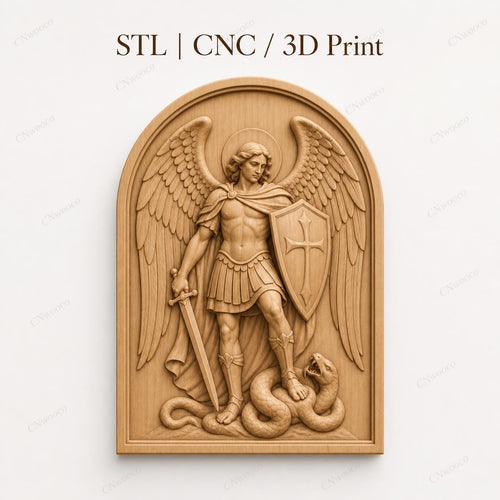 CNC & impression 3D relief archange terrassant le serpent, fichier STL très haute qualité