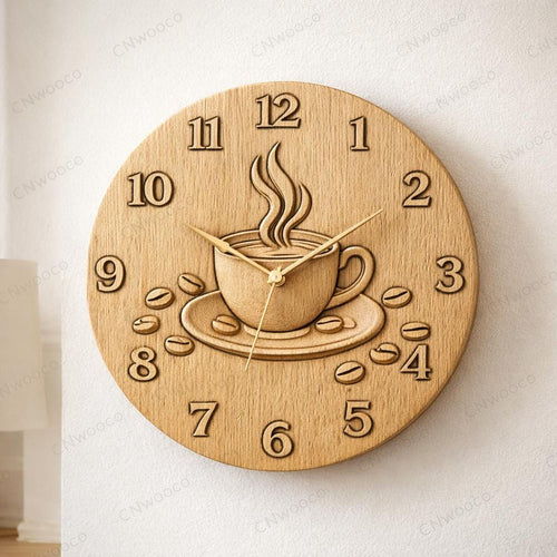 Fichier CNC horloge café – bas-relief tasse de café pour sculpture bois, décoration murale coffee shop STL