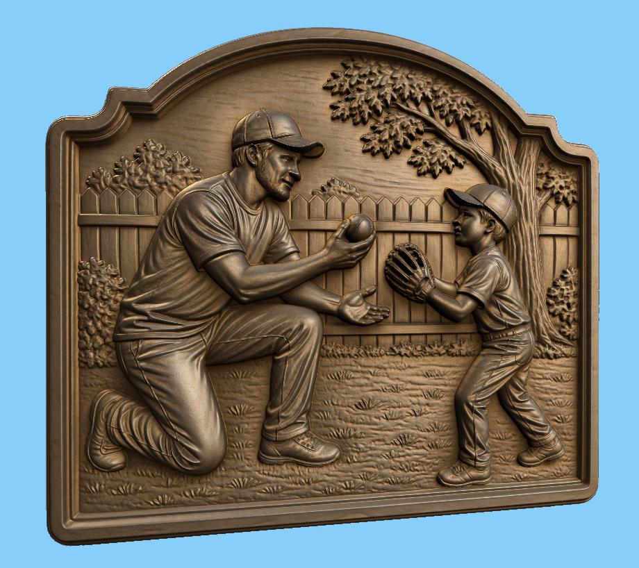 CNC & 3D-Reliefdruck Papa und Kind Baseball, sehr hochwertige STL-Datei