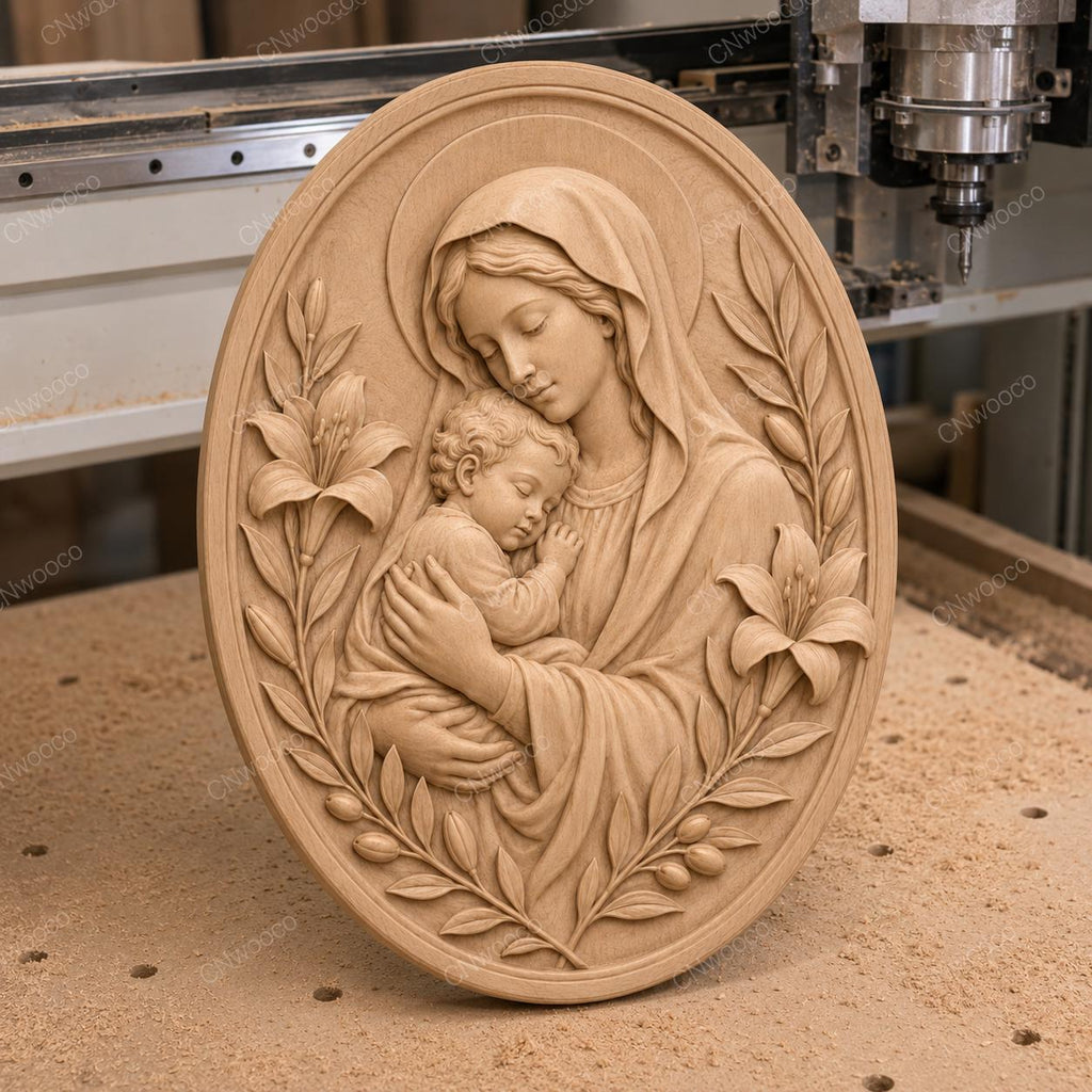 CNC & impression 3D relief Vierge Marie avec enfant Jésus, décoration catholique, fichier STL très haute qualité
