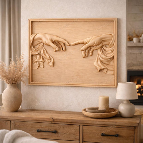 Fichier CNC mains de la création – bas-relief 3D spirituel pour sculpture bois, décoration murale STL