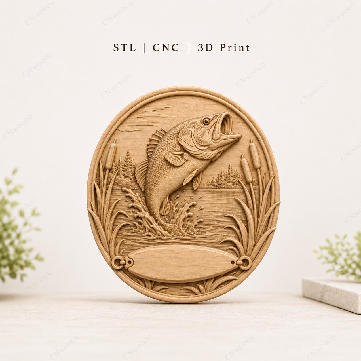CNC & 3D-Reliefdruck Fisch Angeln und See, Angler-Datei für Holzgravur, hochwertiges STL, anpassbar