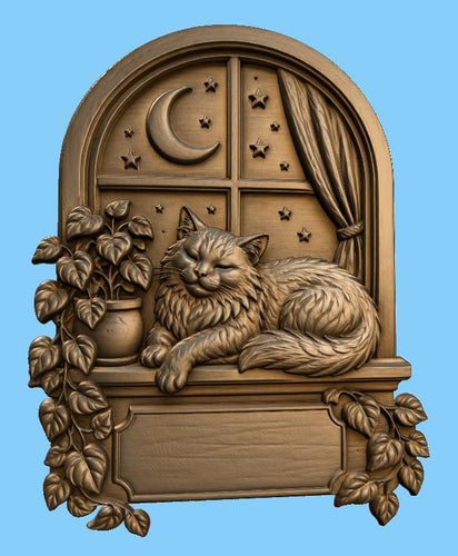 CNC & impression 3D relief chat à la fenêtre, fichier cat lover pour gravure bois, STL de haute qualité, à personnaliser