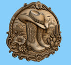 CNC & impression 3D bottes cowboy western, relief ranch STL haute qualité pour sculpture bois et décoration country