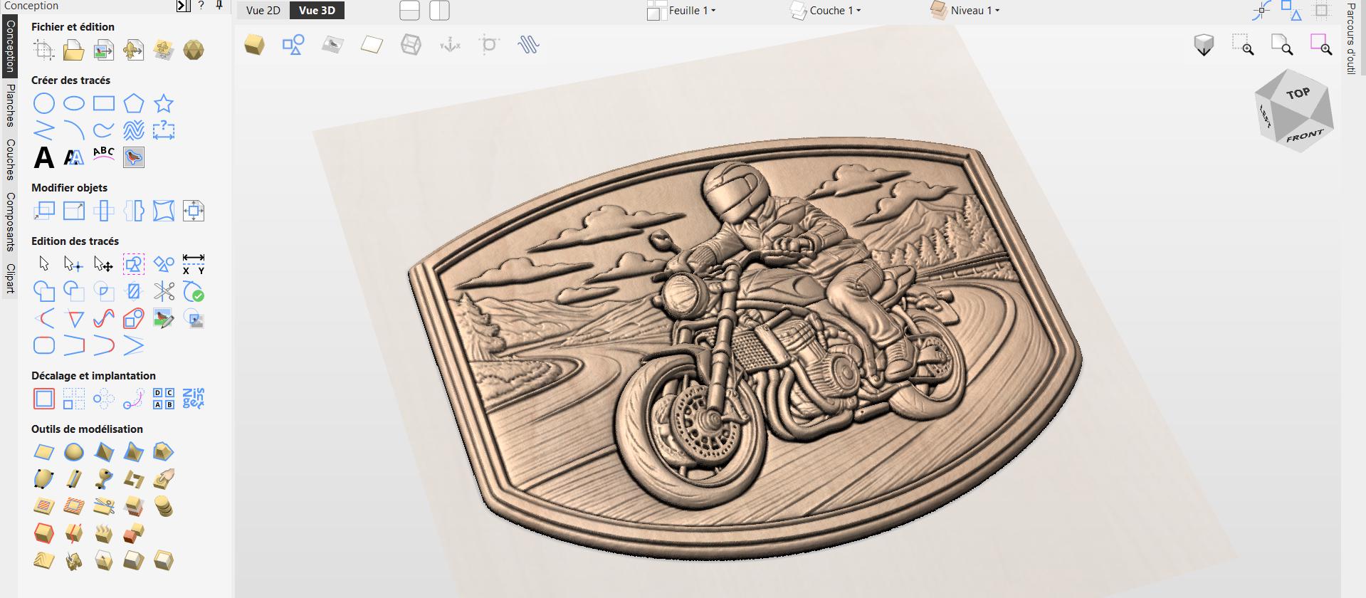 Fichier CNC motard moto roadster, bas-relief bois biker, décoration murale garage, sculpture bois, modèle gravure 3D STL