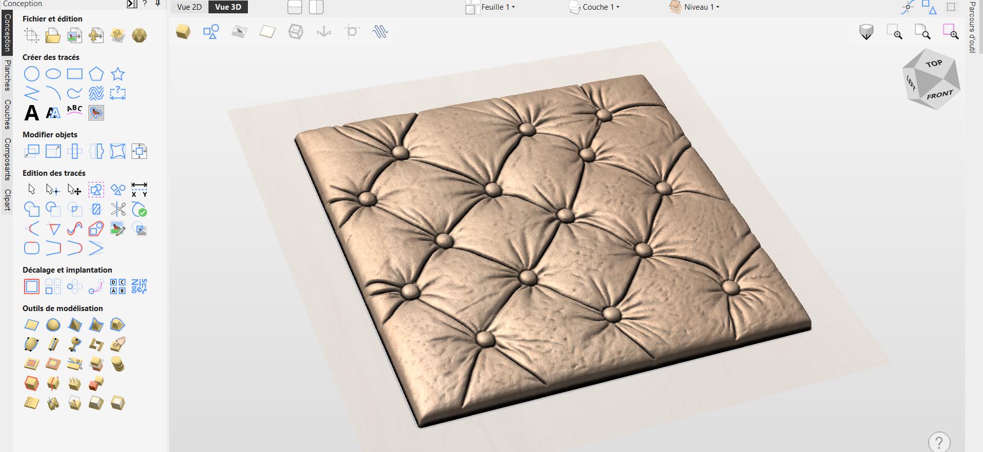 Fichier CNC panneau texture bois – bas-relief motif capitonné pour sculpture bois, design de porte et meuble STL