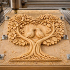 Fichier CNC arbre cœur oiseaux amoureux – bas-relief romantique pour sculpture bois, décoration murale mariage STL