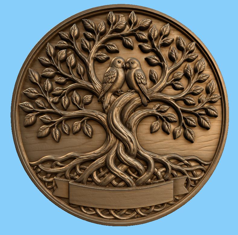 CNC & impression 3D relief arbre de vie avec oiseaux, fichier famille bois, STL de haute qualité, à personnaliser