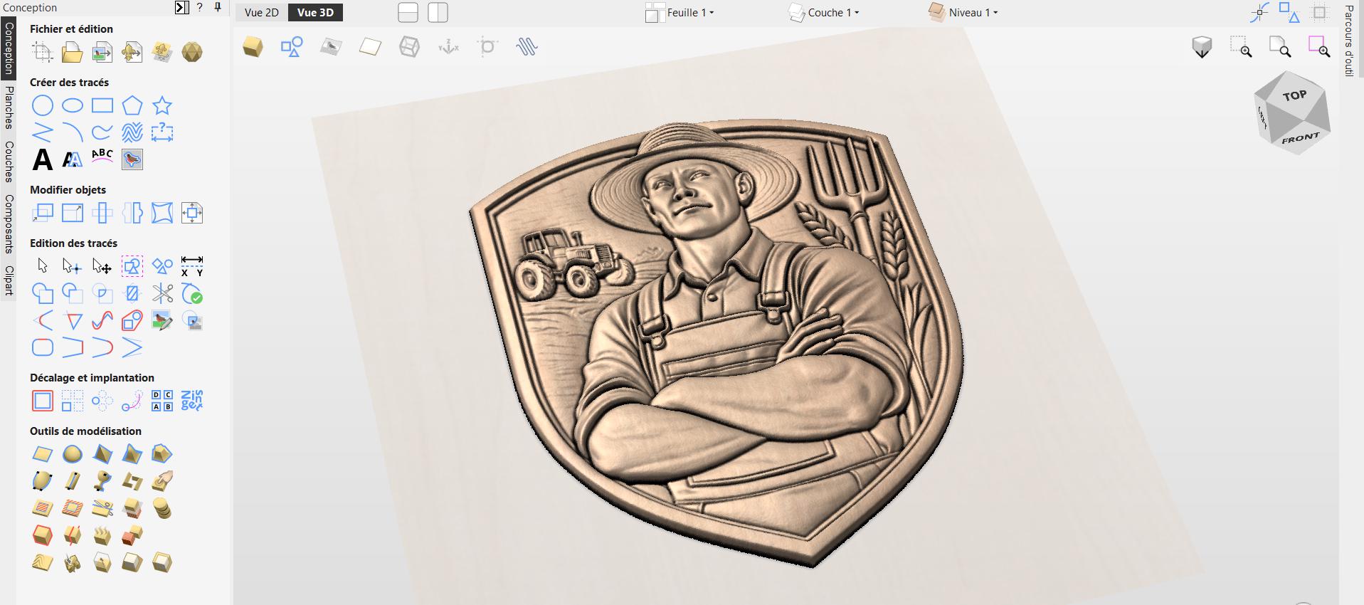 Fichier CNC fermier bas-relief bois, plaque agriculture rustique, décoration murale campagne, modèle gravure 3D STL