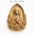 CNC & impression 3D relief Vierge Marie avec roses, fichier STL très haute qualité