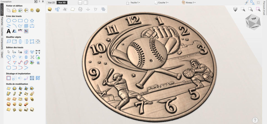 Fichier CNC horloge baseball – bas-relief sport pour sculpture bois, décoration murale STL