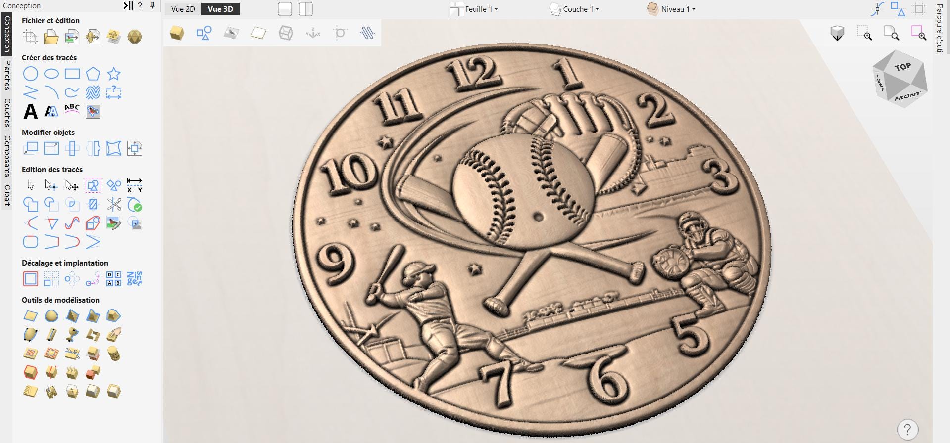 Fichier CNC horloge baseball – bas-relief sport pour sculpture bois, décoration murale STL