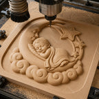CNC & impression 3D bébé endormi sur lune avec étoiles, fichier STL très haute qualité