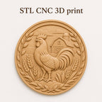 CNC & impression 3D coq de ferme, STL de haute qualité pour sculpture bois et décoration farmhouse
